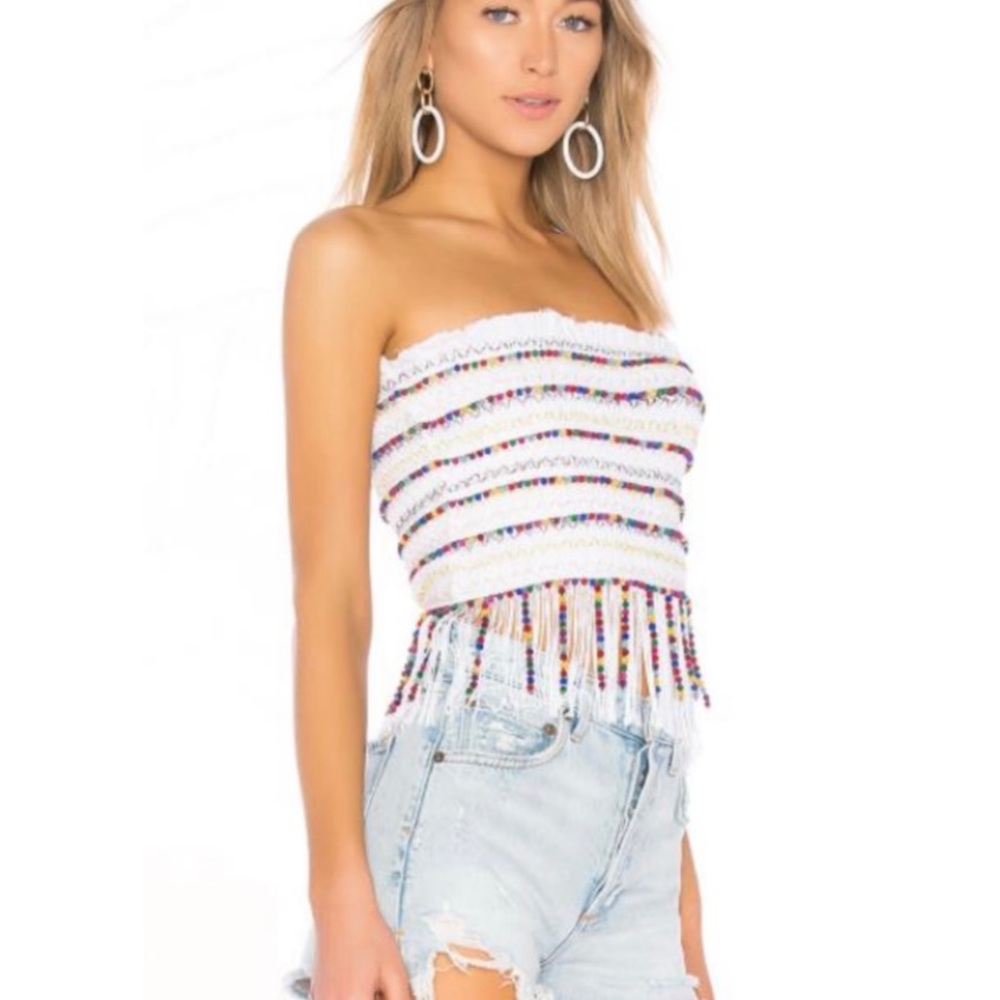 MAJORELLE WHITE FRINGE HANNAH MAE TUBE TOP SZ XS